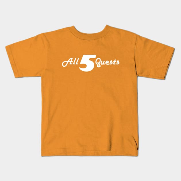 All 5 Quests Kids T-Shirt by east coast meeple